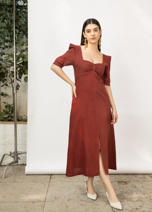 Front Slit Cotton Midi | Verified Sustainable Womens Dress on Brown Living™