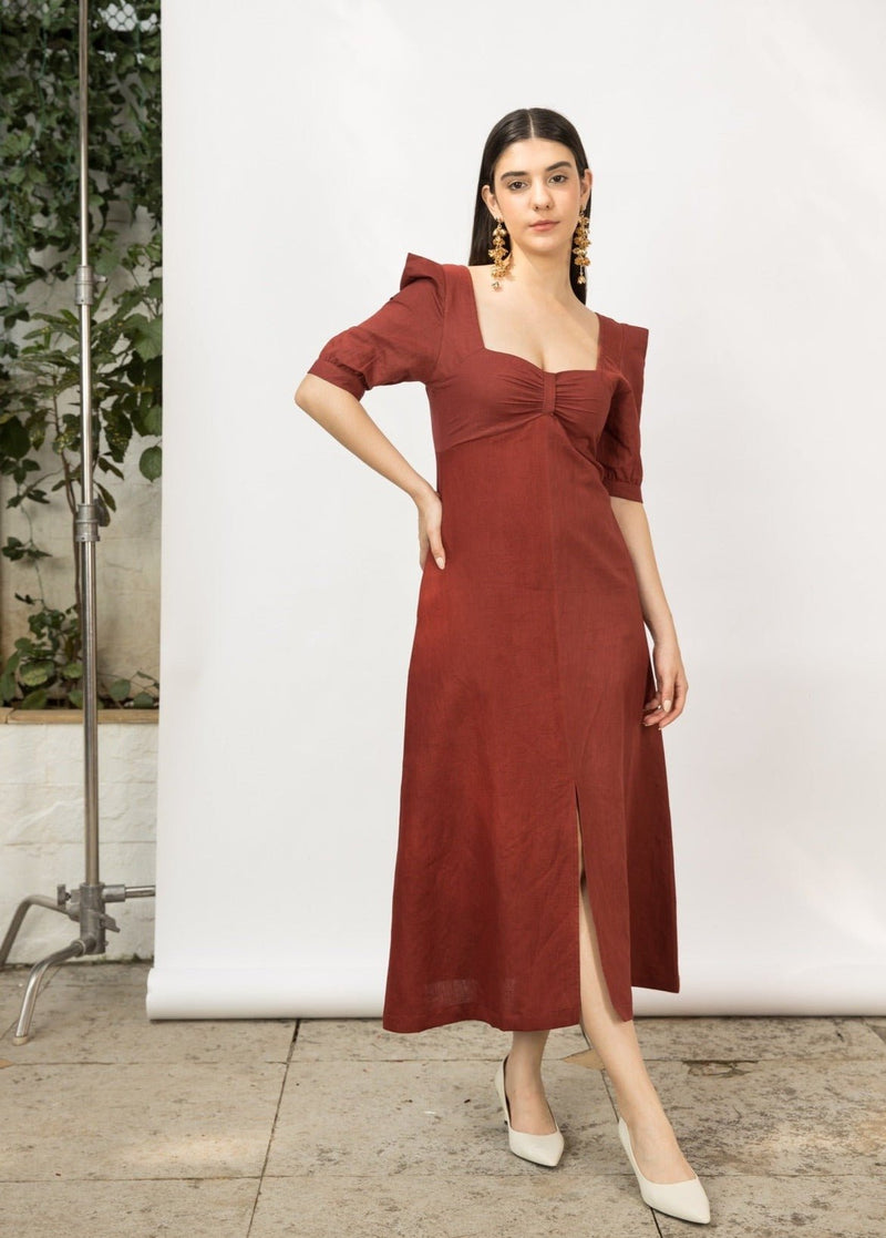 Front Slit Cotton Midi | Verified Sustainable Womens Dress on Brown Living™