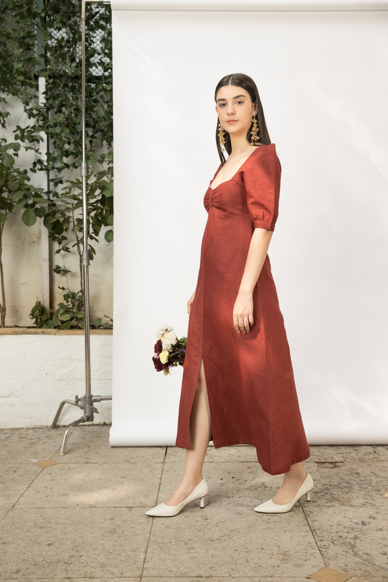 Front Slit Cotton Midi | Verified Sustainable Womens Dress on Brown Living™