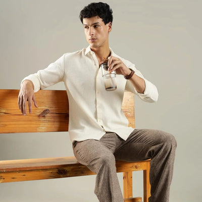 Frost Waffle Shirt – Textured Cotton Shirt for Men – Mens Shirt on Brown Living™. SKU: WH - WT - F - S. Img 1.