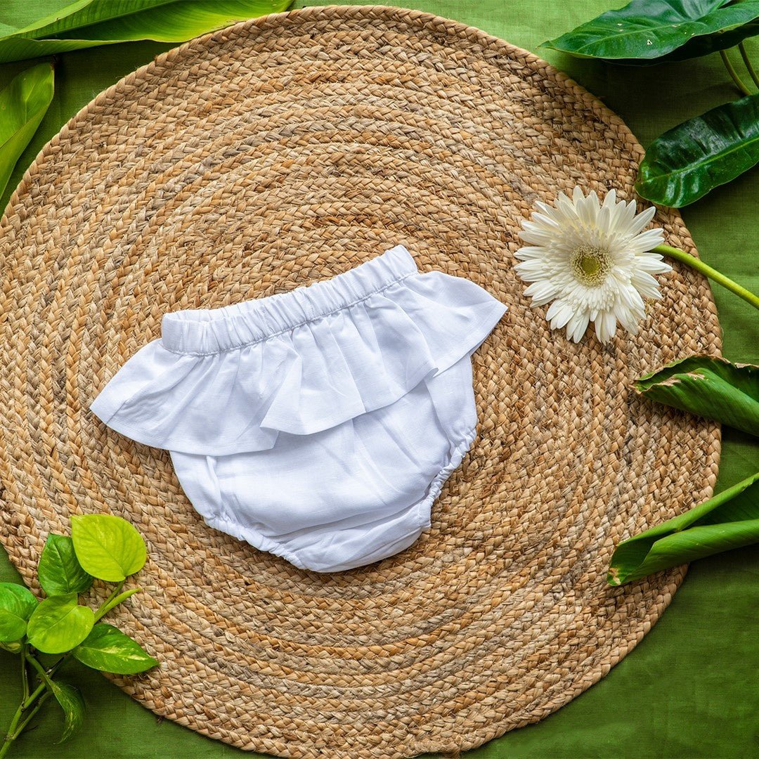 Frosted Frills Hemp Bloomers Soft Rash Free Baby Bottom Wear – Kids Inner Wear on Brown Living™. SKU: ARN009_0-3. Img 1.