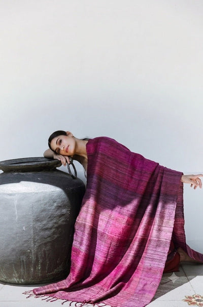 Fuchsia Madras Checks Tussar Peace Silk Scarf – Womens Scarf on Brown Living™. SKU: NAESA106. Img 2.
