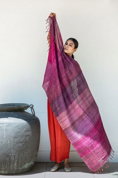 Fuchsia Madras Checks Tussar Peace Silk Scarf – Womens Scarf on Brown Living™. SKU: NAESA106. Img 4.
