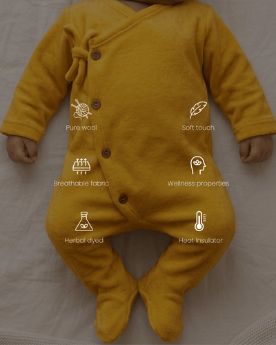 Full Onesie for Babies | Pure Wool Herbal Dyed Full Sleeved Tee – Kids Daywear Sets on Brown Living™. SKU: OBB03011. Img 6.
