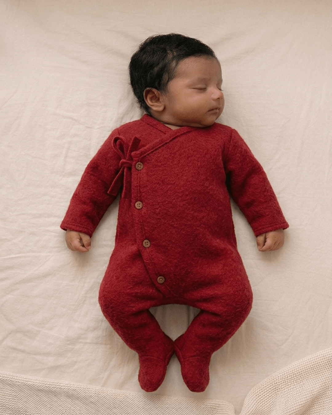 Full Onesie for Babies | Pure Wool Herbal Dyed Full Sleeved Tee – Kids Daywear Sets on Brown Living™. SKU: OMR03006. Img 1.