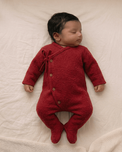 Full Onesie for Babies | Pure Wool Herbal Dyed Full Sleeved Tee – Kids Daywear Sets on Brown Living™. SKU: OMR03006. Img 1.