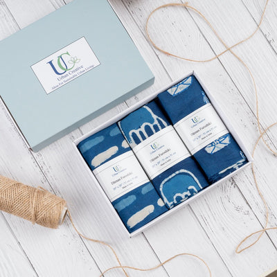 Furoshiki Fabric Gift Wraps in 100% cotton - Assorted Set of 3 – Gift Wrapping on Brown Living™. SKU: FFW - 3S13 - IB. Img 5.