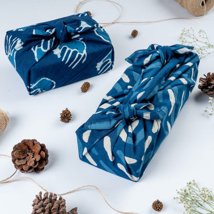 Furoshiki Fabric Reusable Gift Wrap in 100% cotton block print – Gift Wrapping on Brown Living™. SKU: FW - S20 - BW. Img 6.