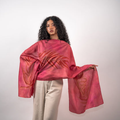 Fuschia Eucalyptus Silk Scarf – Handcrafted Natural Silk Stole – Womens Scarf on Brown Living™. SKU: scarffuschia. Img 2.
