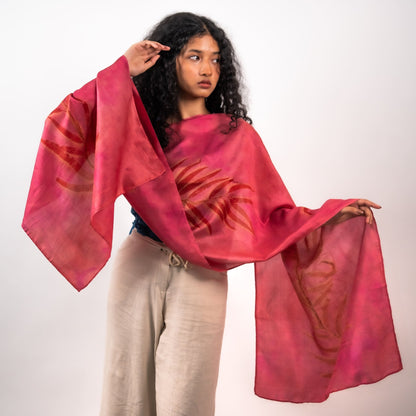 Fuschia Eucalyptus Silk Scarf – Handcrafted Natural Silk Stole – Womens Scarf on Brown Living™. SKU: scarffuschia. Img 1.