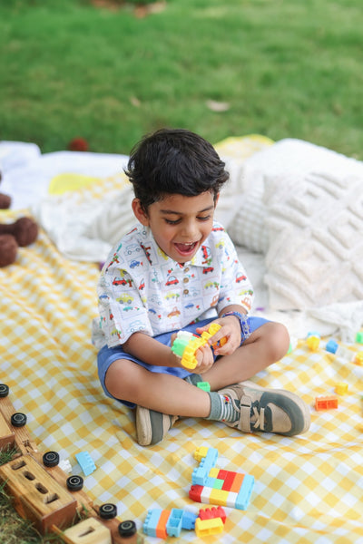 Gaadi Grid Boys Co - ord Set | Printed Comfortable Kids Outfit – Kids Daywear Sets on Brown Living™. SKU: GGB23M1. Img 1.