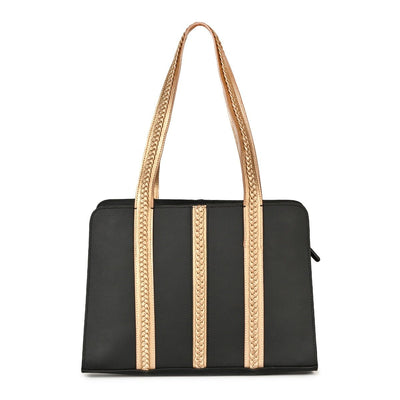Gaia Vegan Leather Shoulder Bag (Black & Gold) – Shoulder Bags on Brown Living™. SKU: SGH2002_24BL2937. Img 1.