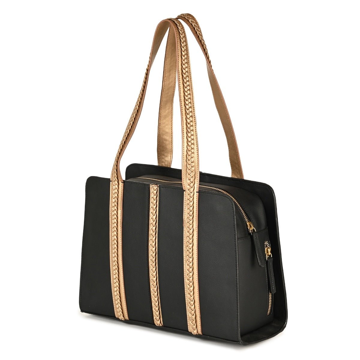 Gaia Vegan Leather Shoulder Bag (Black & Gold) – Shoulder Bags on Brown Living™. SKU: SGH2002_24BL2937. Img 6.
