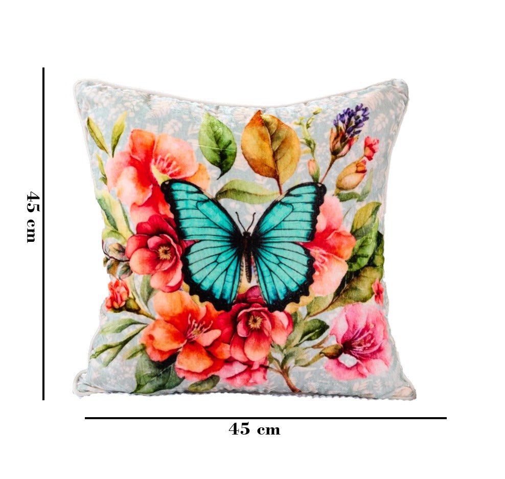 Gardenia Charm Velvet Cushion | Floral Luxury Decorative Cushion – Pillow on Brown Living™. SKU: TEE-25725. Img 2.