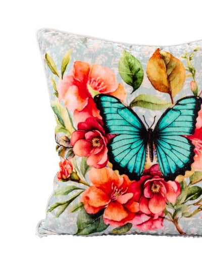 Gardenia Charm Velvet Cushion | Floral Luxury Decorative Cushion – Pillow on Brown Living™. SKU: TEE-25725. Img 4.