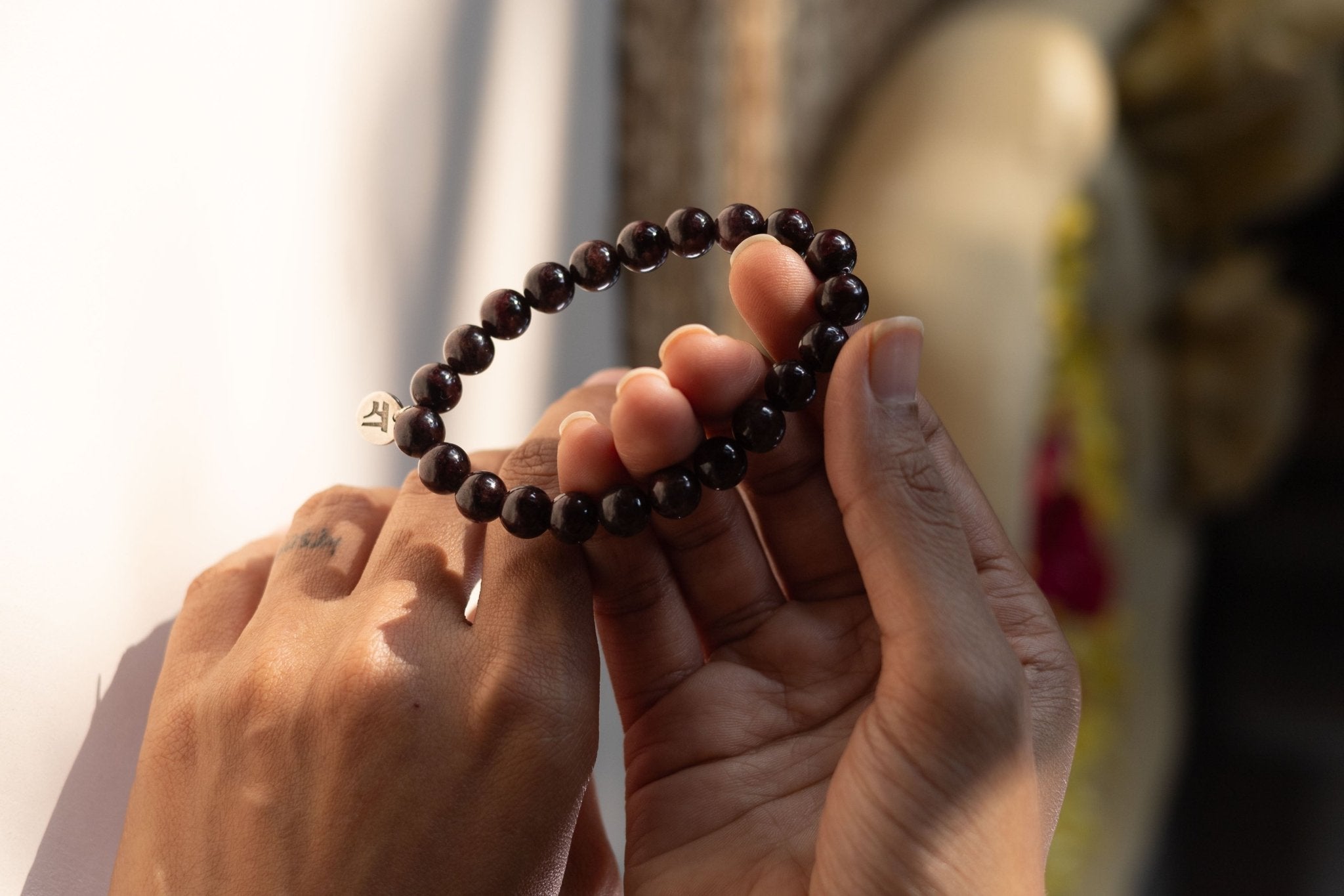 Garnet Bracelet | Handmade Healing Crystal Jewelry – Womens Bracelets by Rā The Studio available on Brown Living™. . SKU: RA - GNT. Img 3.