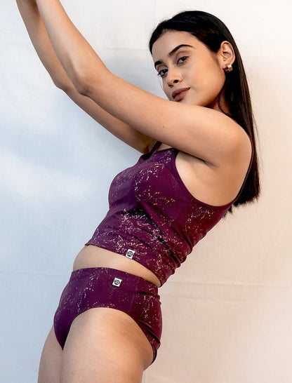 Garnet Cotton Lingerie Set – Womens Underwear on Brown Living™. SKU: 008PSCL - BikiniPlumSpltrAOP - S. Img 1.
