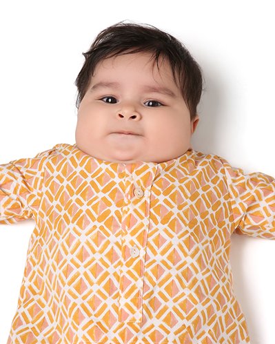 Genda - Handblock Printed Infant Kurta with Attached Pyjama (Onesie) | Verified Sustainable Kids Ethnic Sets on Brown Living™