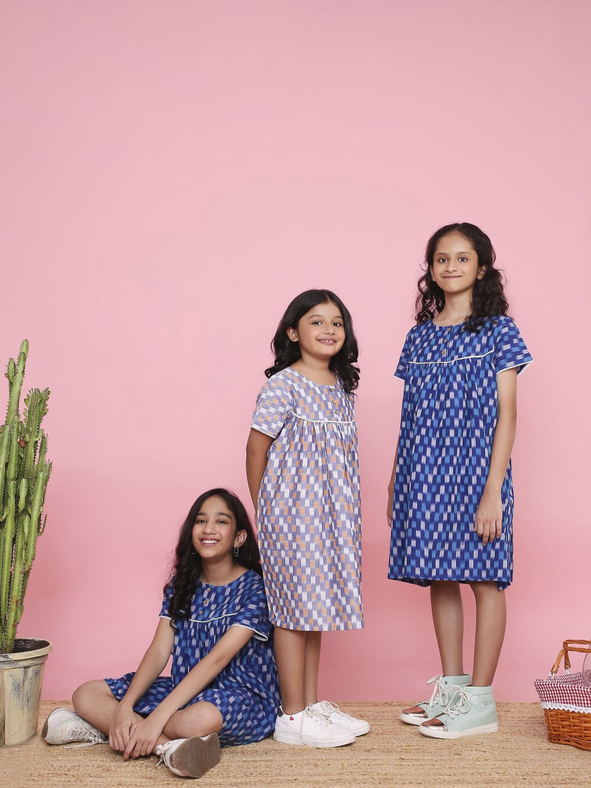 Geometric Ikkat A - Line Dress for Girls | Handcrafted Cotton Wear – Kids Frocks & Dresses on Brown Living™. SKU: LB10-01-01. Img 5.