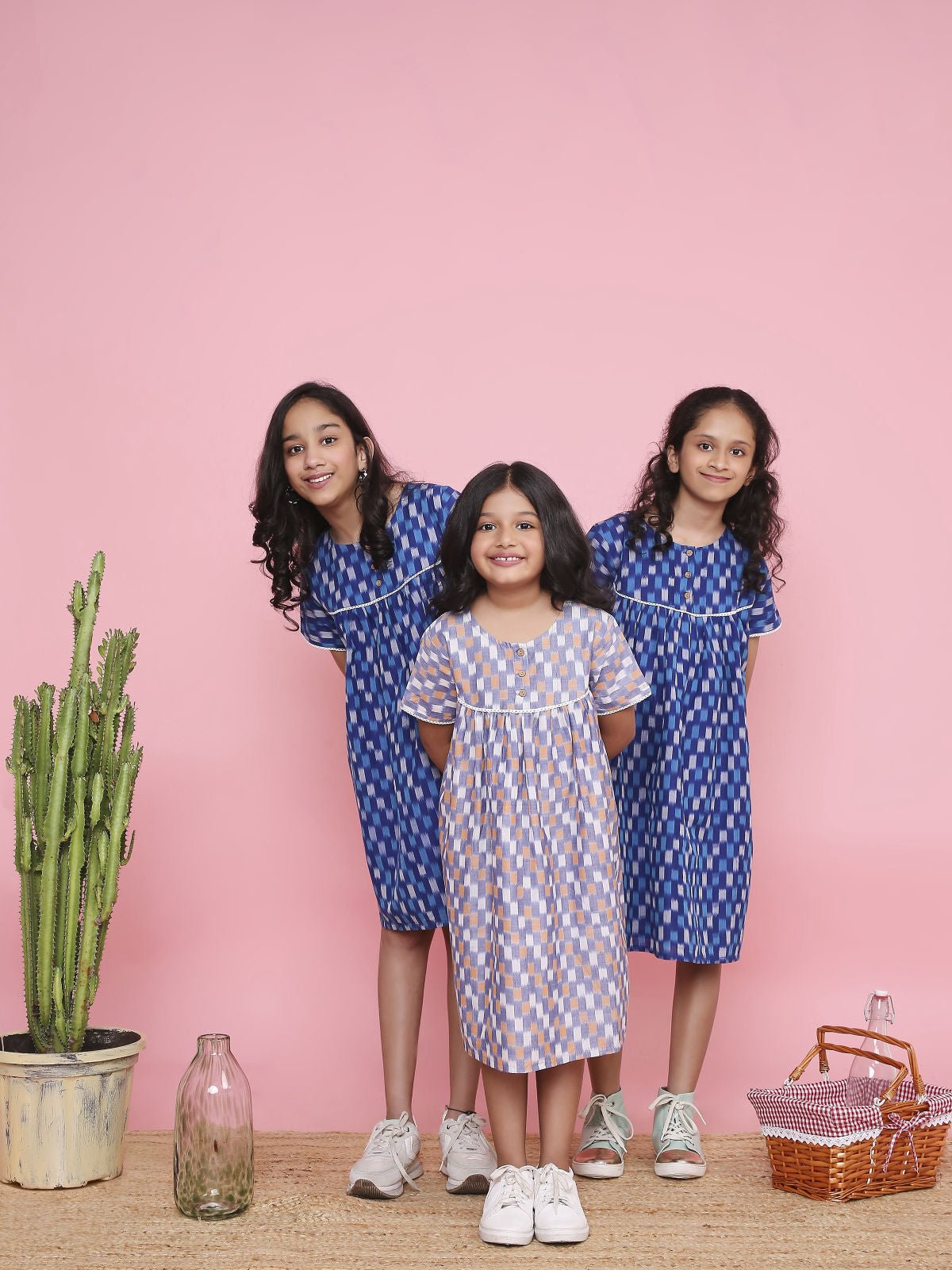 Geometric Ikkat A - Line Dress for Girls | Handcrafted Cotton Wear – Kids Frocks & Dresses on Brown Living™. SKU: LB10-01-01. Img 6.