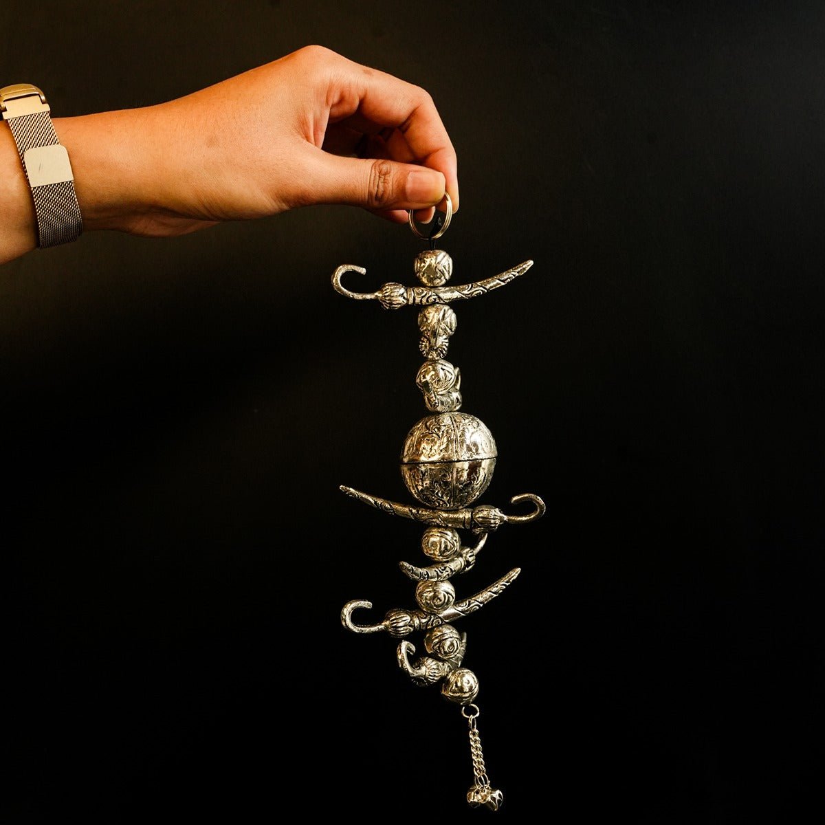 German Silver Nazar Battu | 7 Chillies & 1 Lemon Evil Eye Décor – Religious Items on Brown Living™. SKU: GB - 413. Img 4.
