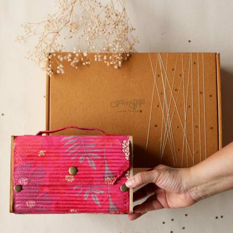 Gift For Her - Upcycled Fabric & Brass Box Pink Clutch Gift Box | Verified Sustainable by Brown Living™