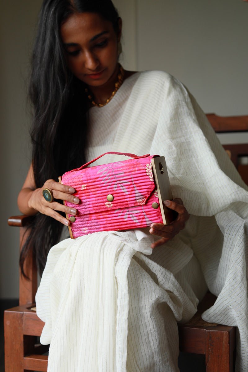 Gift For Her - Upcycled Fabric & Brass Box Pink Clutch Gift Box | Verified Sustainable by Brown Living™