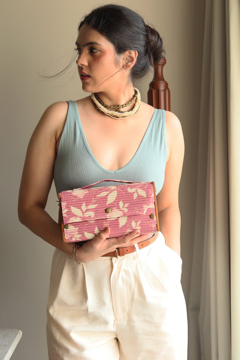 Gift For Her - Upcycled Fabric & Brass Box Pink Clutch Gift Box | Verified Sustainable by Brown Living™