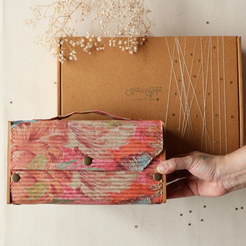 Gift For Her - Upcycled Peach Hues Box Clutch for Gifting | Verified Sustainable by Brown Living™