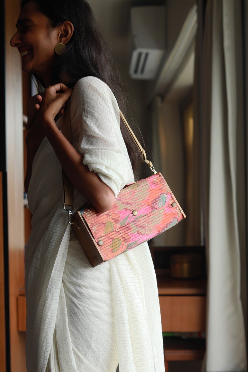 Gift For Her - Upcycled Peach Hues Box Clutch for Gifting | Verified Sustainable by Brown Living™