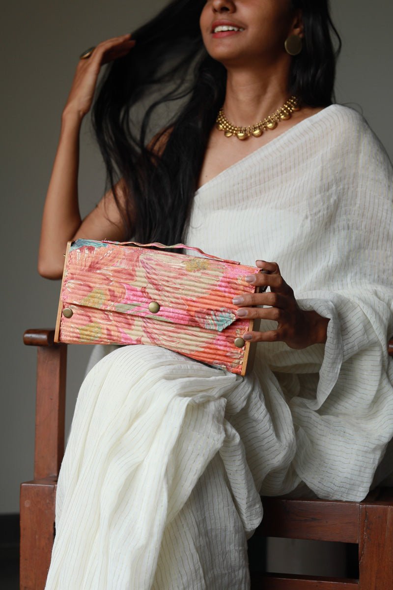 Gift For Her - Upcycled Peach Hues Box Clutch for Gifting | Verified Sustainable by Brown Living™