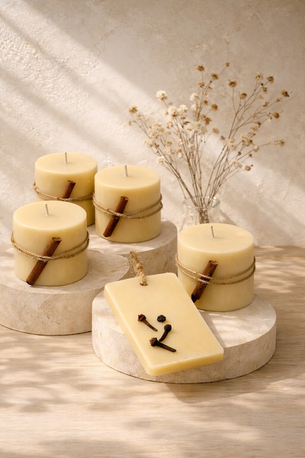 Gift Set Of 4 Coco Beeswax Candles With Orange Clove Fragrance Bar – Candles & Fragrances on Brown Living™. SKU: SN2573. Img 2.