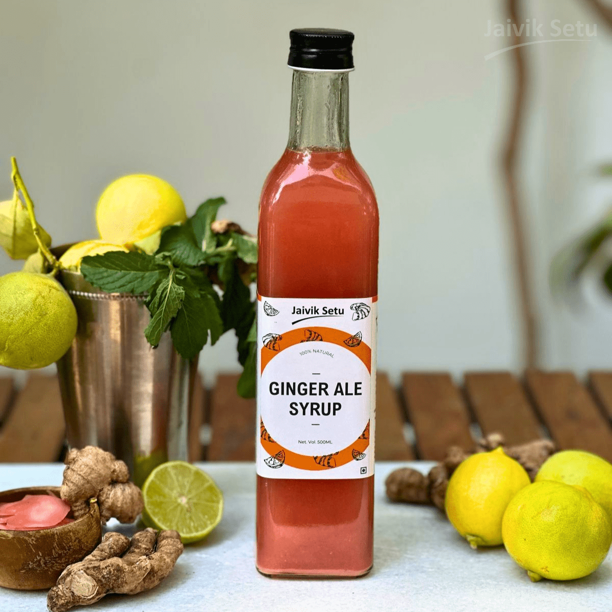Ginger Ale Syrup 500ml | Ginger Drink Mixer – Honey & Syrups on Brown Living™. SKU: GAJS. Img 1.