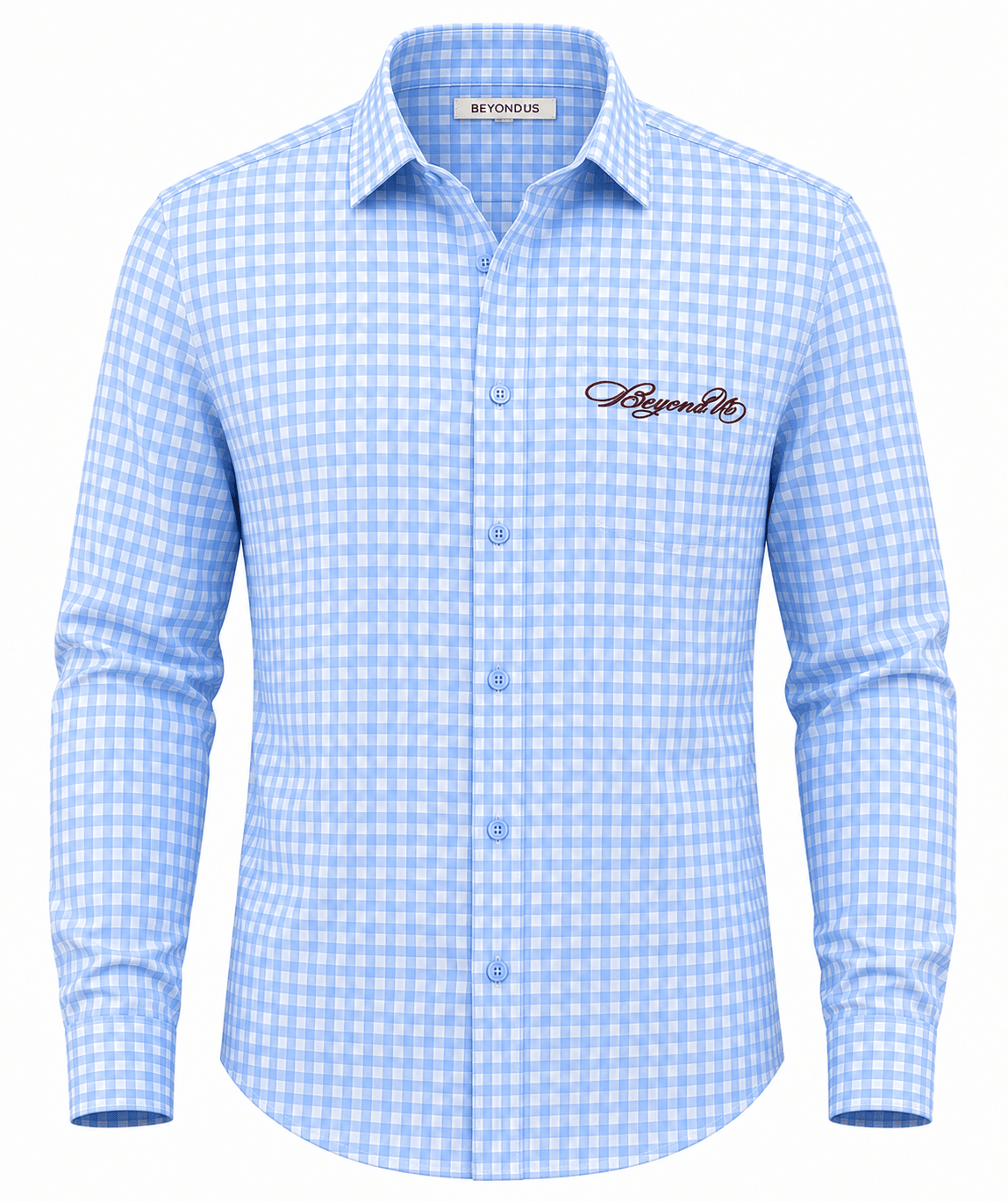 Gingham Men's Shirt | Classic Cotton Casual Shirt – Men Shirt on Brown Living™. SKU: M-CHECKS-SHIRT-BLUE-L1. Img 4.