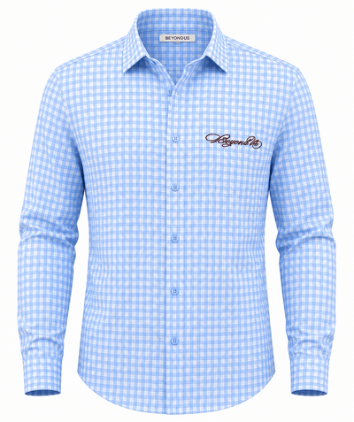Gingham Men's Shirt | Classic Cotton Casual Shirt – Men Shirt on Brown Living™. SKU: M-CHECKS-SHIRT-BLUE-L1. Img 4.