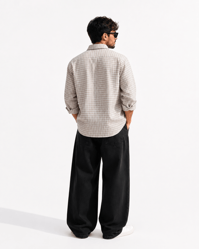 Gingham Men's Shirt | Classic Cotton Casual Shirt – Men Shirt on Brown Living™. SKU: M-CHECKS-SHIRT-GREY-XL1. Img 8.
