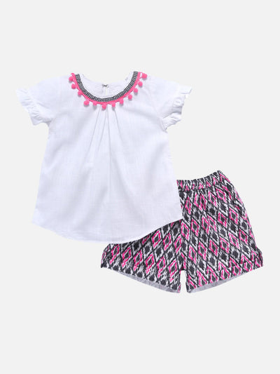 Girls Aztec Top & Shorts Set Regular Fit – Stylish Outfit for Kids – Kids Daywear Sets on Brown Living™. SKU: PG121_1. Img 1.