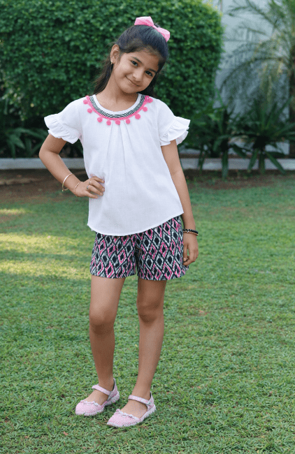 Girls Aztec Top & Shorts Set Regular Fit – Stylish Outfit for Kids – Kids Daywear Sets on Brown Living™. SKU: PG121_1. Img 7.