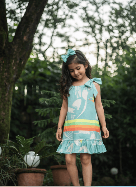 Girls Blue Cotton Dress with Shoulder Knot Regular Fit – Kids Daywear Sets on Brown Living™. SKU: PG159_2. Img 5.