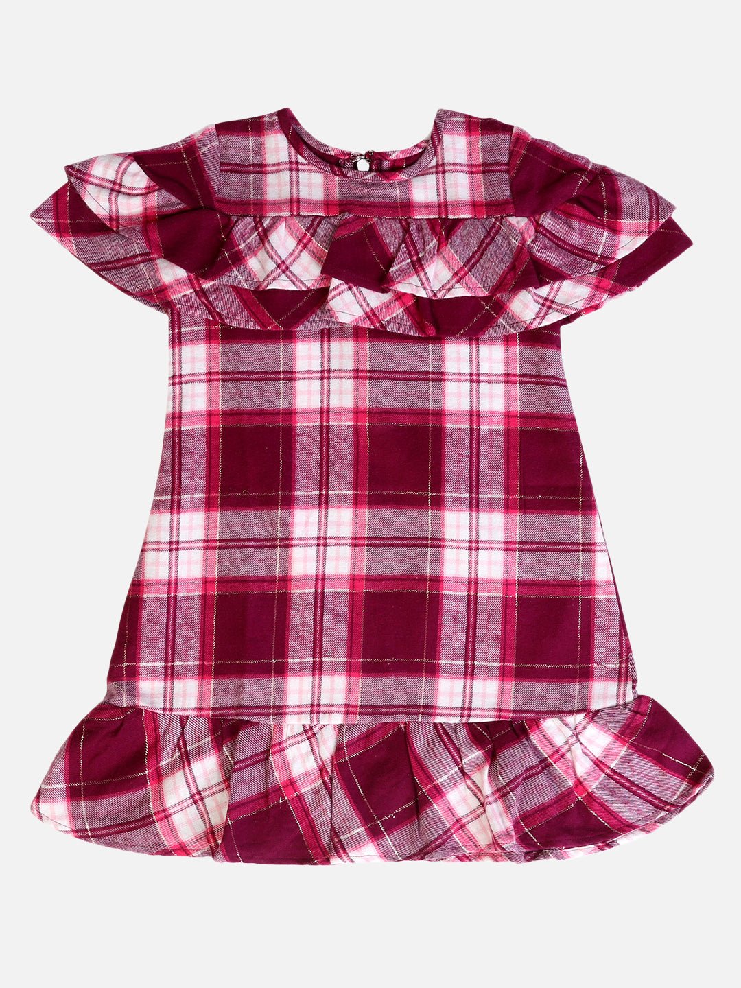 Girls Brushed Cotton Scarlet Dark Pink Dress – Kids Daywear Sets on Brown Living™. SKU: PG122B_1. Img 1.