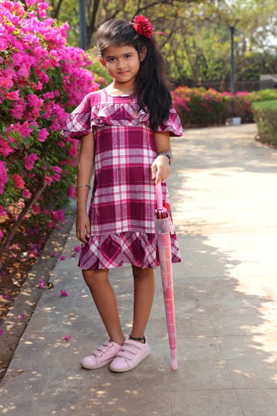 Girls Brushed Cotton Scarlet Dark Pink Dress – Kids Daywear Sets on Brown Living™. SKU: PG122B_1. Img 6.