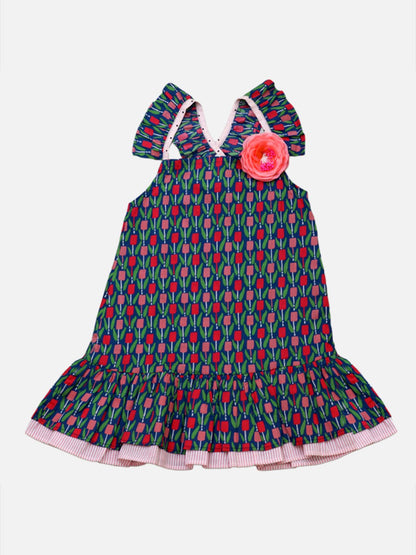 Girls Cotton Cornblue Dress Navy & Pink – Stylish Outfit for Kids – Kids Daywear Sets on Brown Living™. SKU: PG130_1. Img 1.