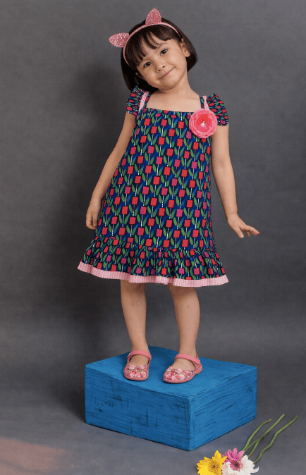 Girls Cotton Cornblue Dress Navy & Pink – Stylish Outfit for Kids – Kids Daywear Sets on Brown Living™. SKU: PG130_1. Img 5.
