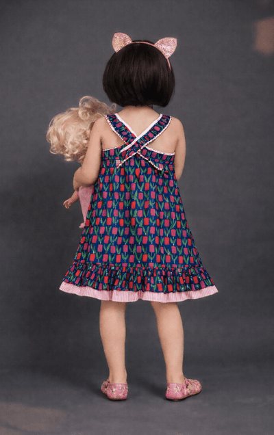 Girls Cotton Cornblue Dress Navy & Pink – Stylish Outfit for Kids – Kids Daywear Sets on Brown Living™. SKU: PG130_1. Img 6.