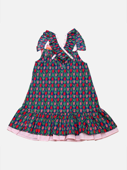 Girls Cotton Cornblue Dress Navy & Pink – Stylish Outfit for Kids – Kids Daywear Sets on Brown Living™. SKU: PG130_1. Img 2.