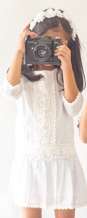 Girls Cotton Daisy Dress White – Comfortable Floral Summer Dress – Kids Daywear Sets on Brown Living™. SKU: PG083_1. Img 5.