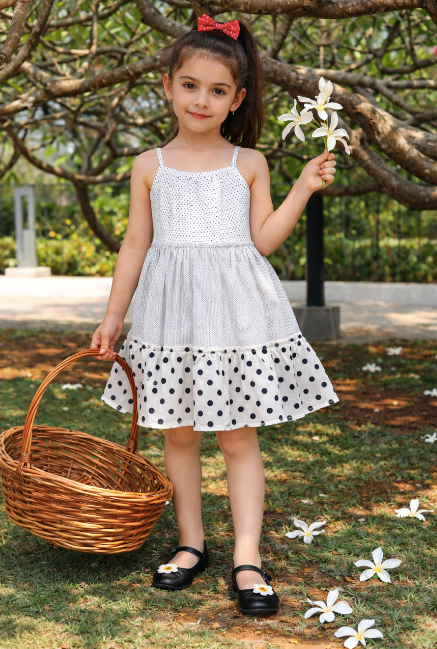 Girls Cotton Dodger Dress White & blac – Stylish Summer Outfit for Kid – Kids Daywear Sets on Brown Living™. SKU: PG139_1. Img 5.
