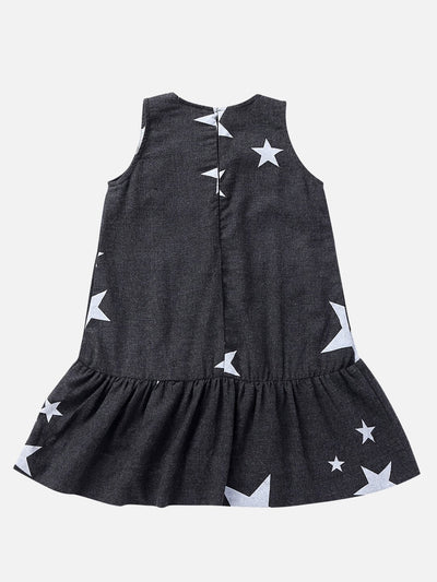 Girls Cotton Melange Starry Dress Dark Grey – Comfortable Kids Dress – Kids Daywear Sets on Brown Living™. SKU: PG096_1. Img 2.