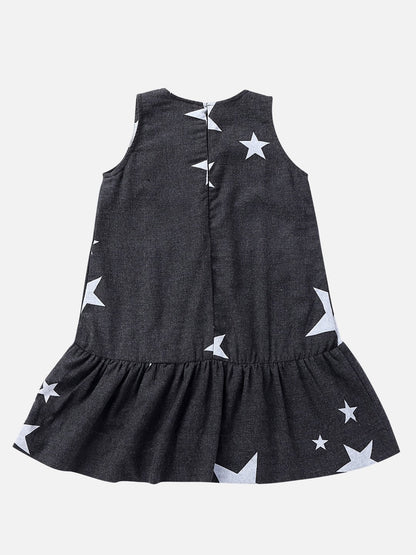 Girls Cotton Melange Starry Dress Dark Grey – Comfortable Kids Dress – Kids Daywear Sets on Brown Living™. SKU: PG096_1. Img 2.