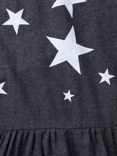 Girls Cotton Melange Starry Dress Dark Grey – Comfortable Kids Dress – Kids Daywear Sets on Brown Living™. SKU: PG096_1. Img 3.